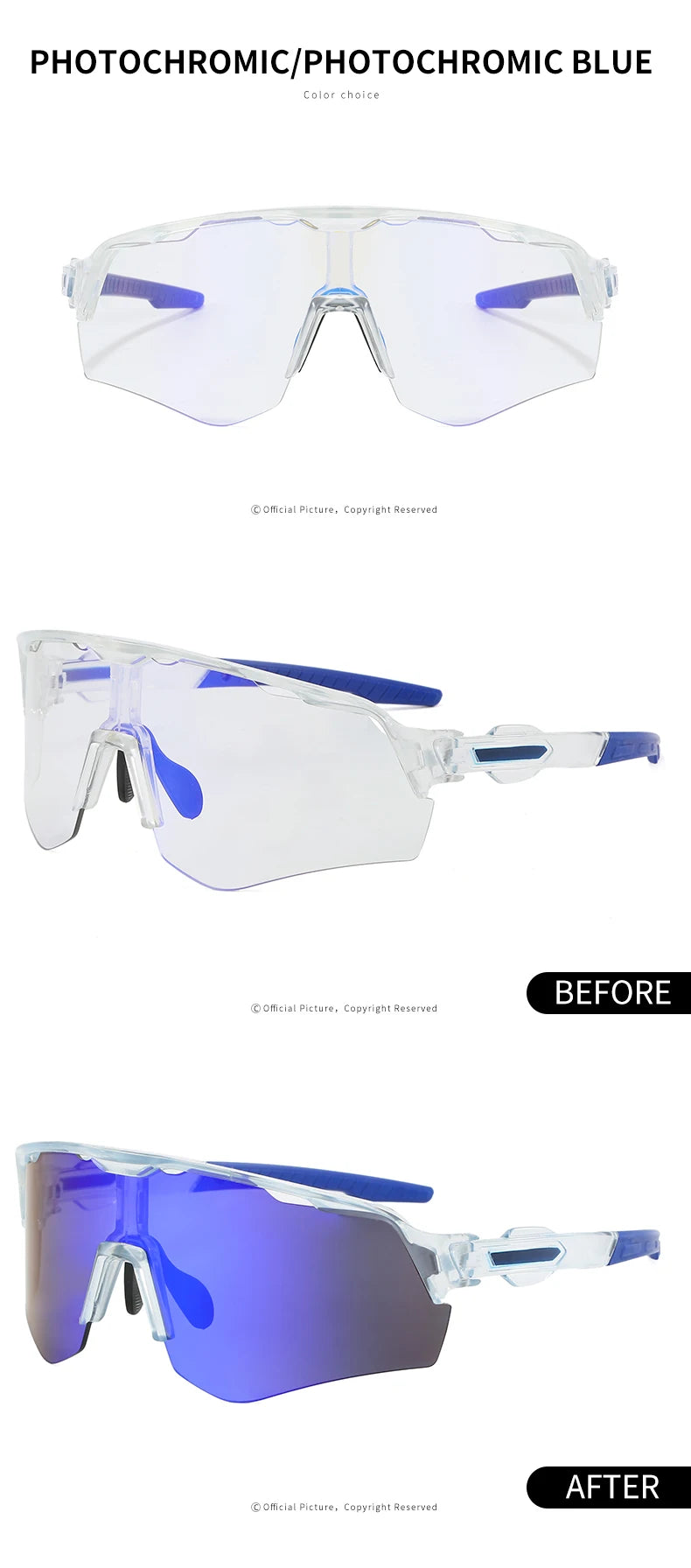 SEAMETAL Photochromic Sunglasses Anti-Glare Polarized Sun Glasses Anti-UV Eyeglasses Day/Night Driving Goggles Non-Slip Nose Pad