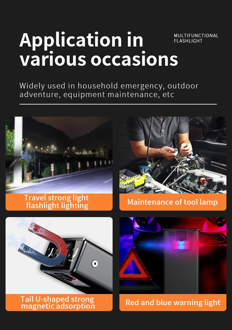 Lanterna de trabalho LED recarregável com visor digital