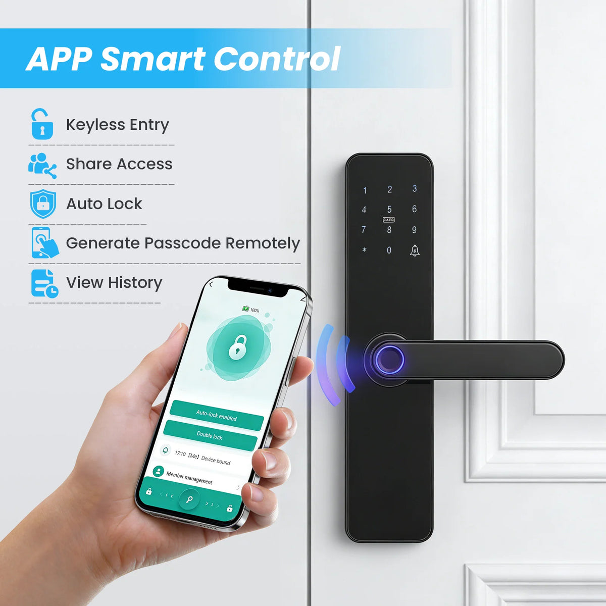 New Smart Door Lock With WIFI Compatible Tuya APP Digital Electronic Lock Smart Home Wooden Door Lock Fingerprint With Key, swipe card