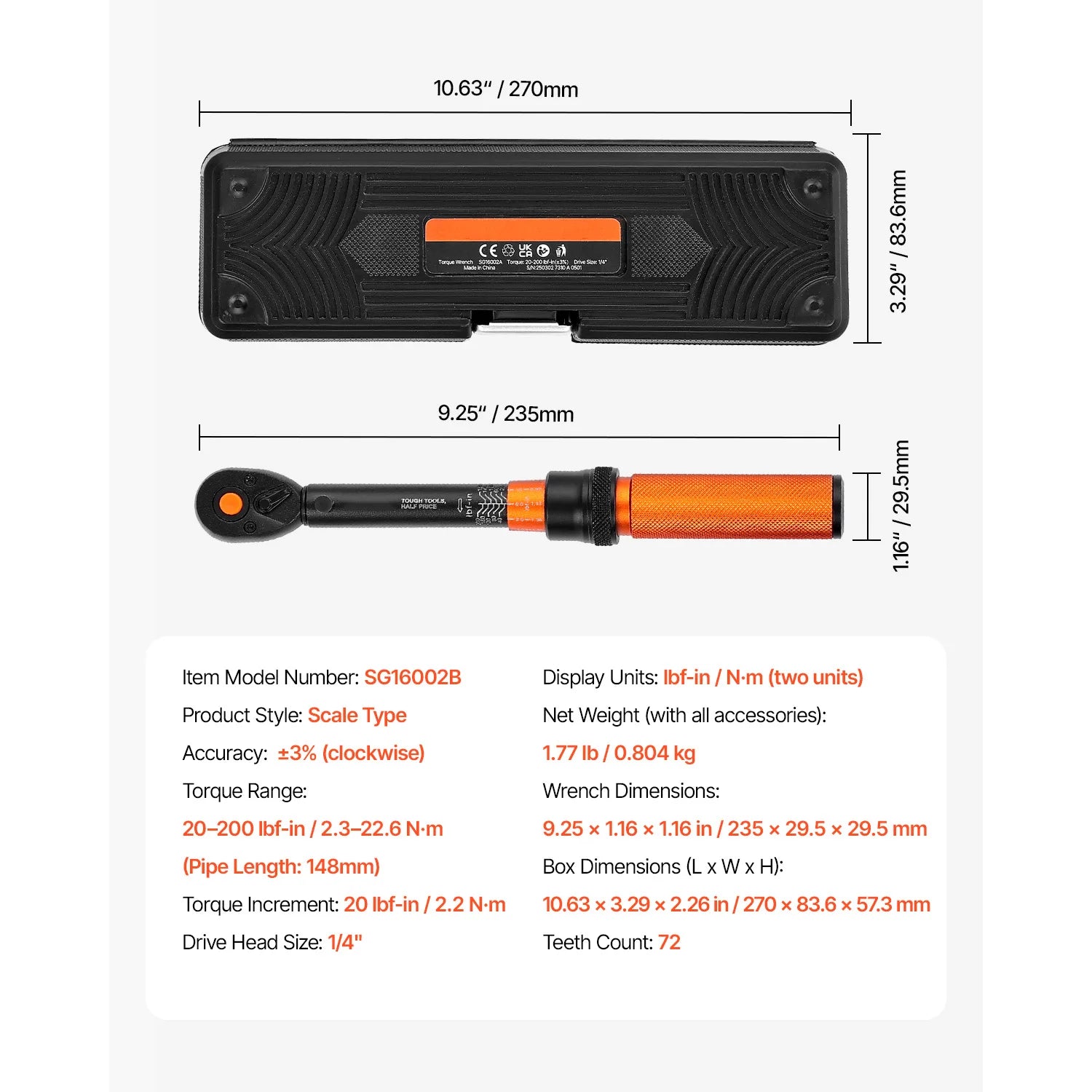 Adjustable Click Torque Wrench Set with Dual Scale Precision