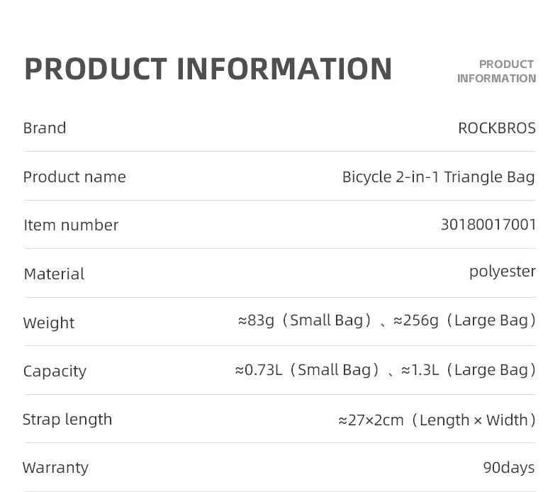 Waterproof Bicycle Triangle Bag 2-in-1 Detachable Bike Storage Pack