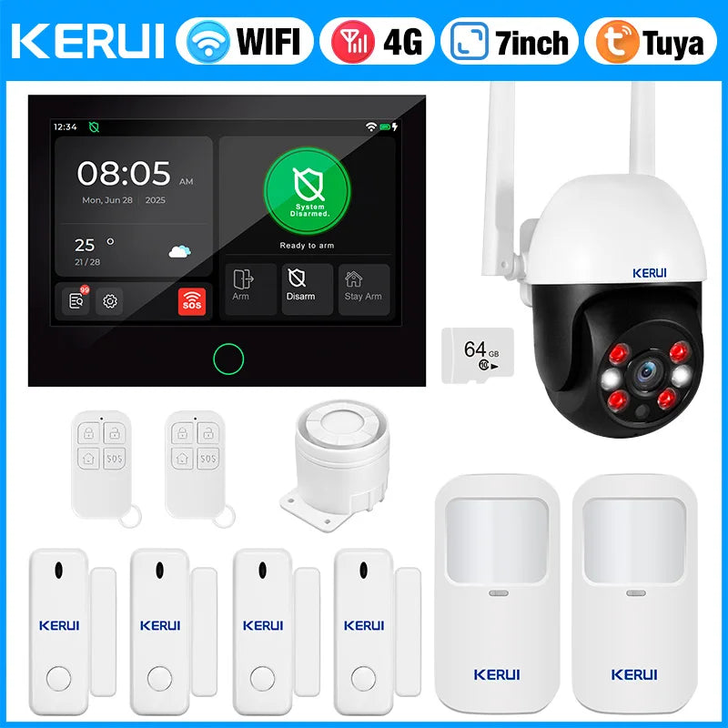 Entregas Rápidas KERUI Tuya WiFi+4G Sistema de Alarma para Hogar con 7 pulgadas Pantalla Táctil desde Almacén de ES Protección de Alarma