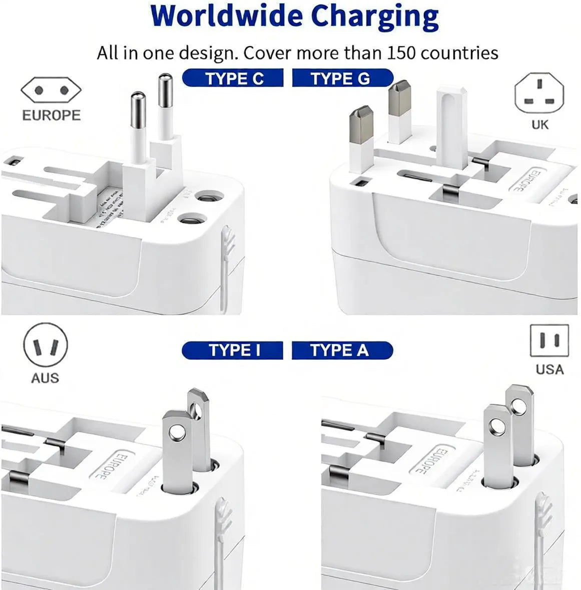 HHT202 Travel Plug Adapter with USB Ports