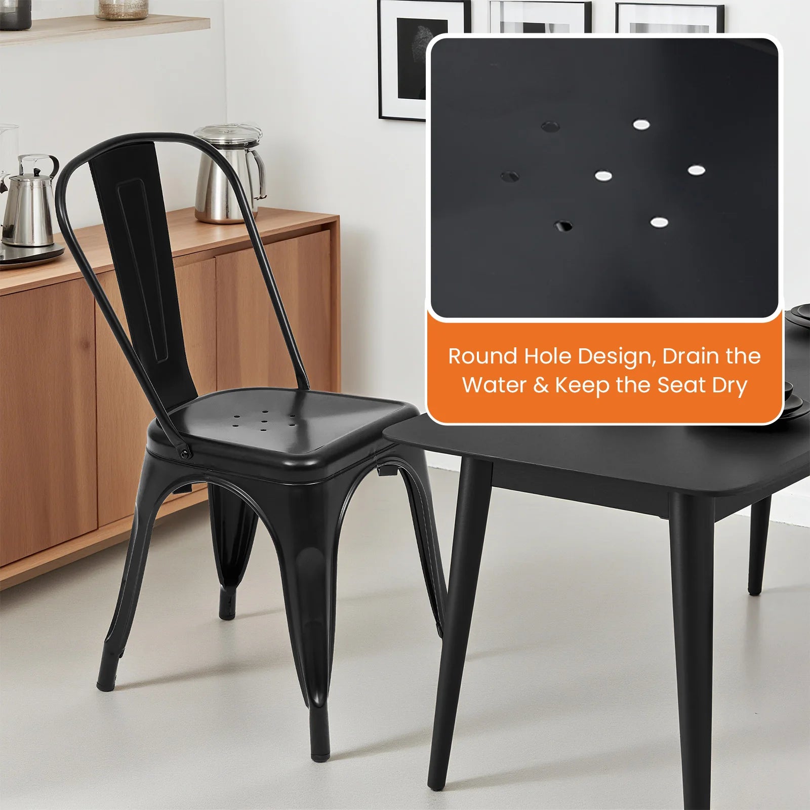 Metal Dining Chairs Stackable Indoor Outdoor 300LBS Capacity