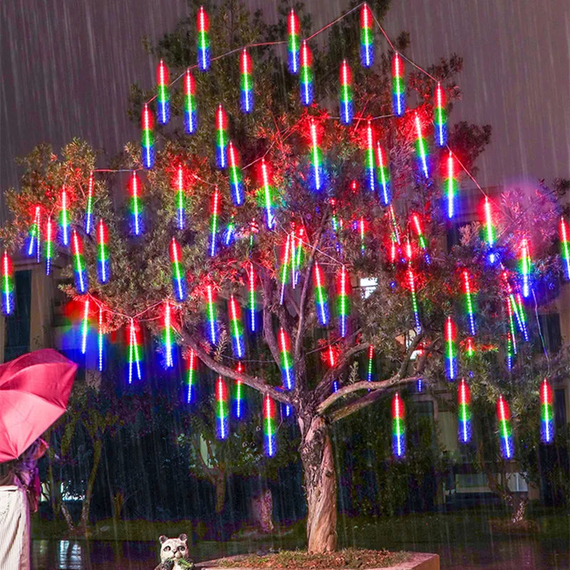 8 Tubes Meteor Shower Rain Led String Lights Street Garlands Christmas Tree Decorations for Outdoor New Year Fairy Garden Lights 