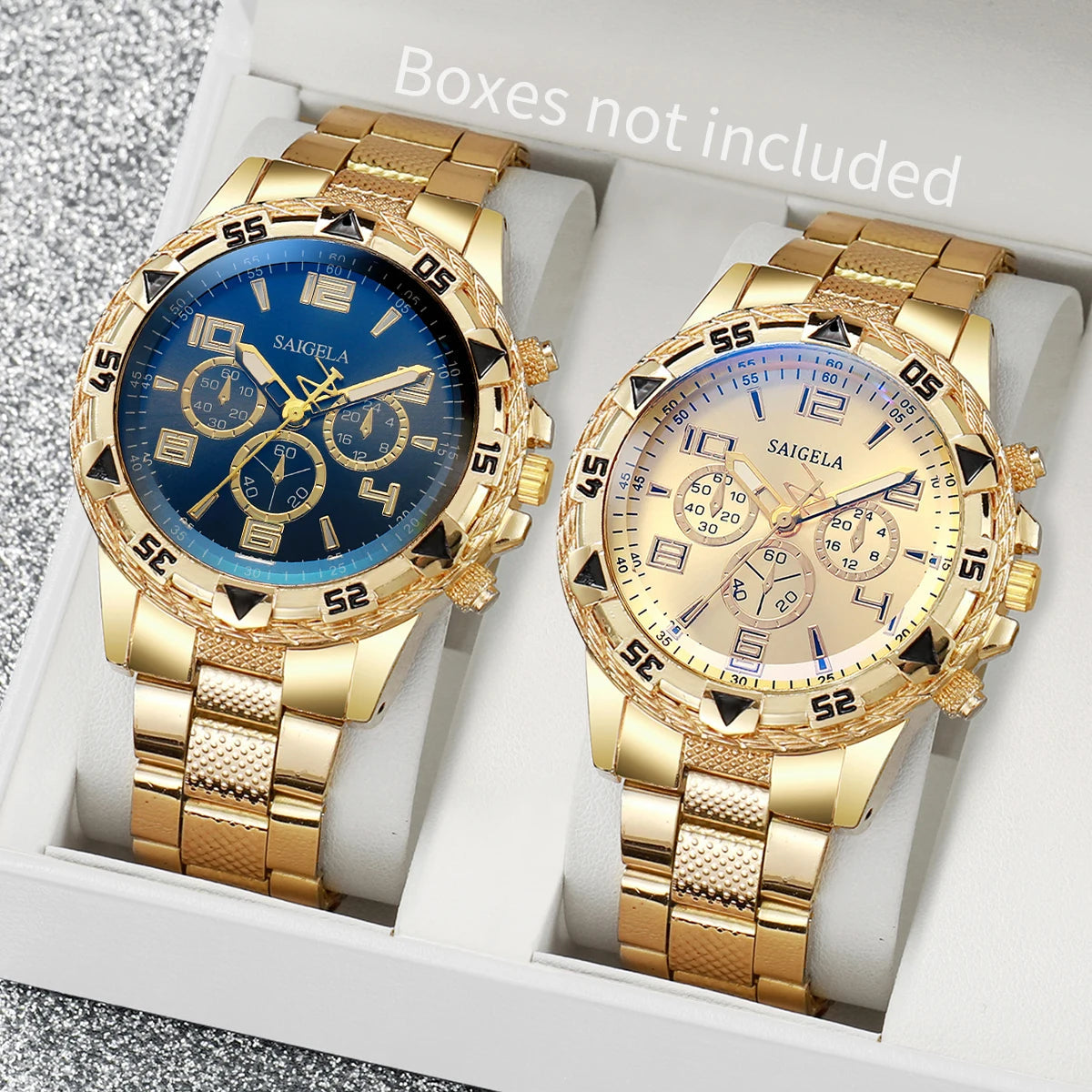 2pcs/set Men Business Watches Fashion Arabic Dial Steel Band Male's Quartz Watch Set (Without Box） 