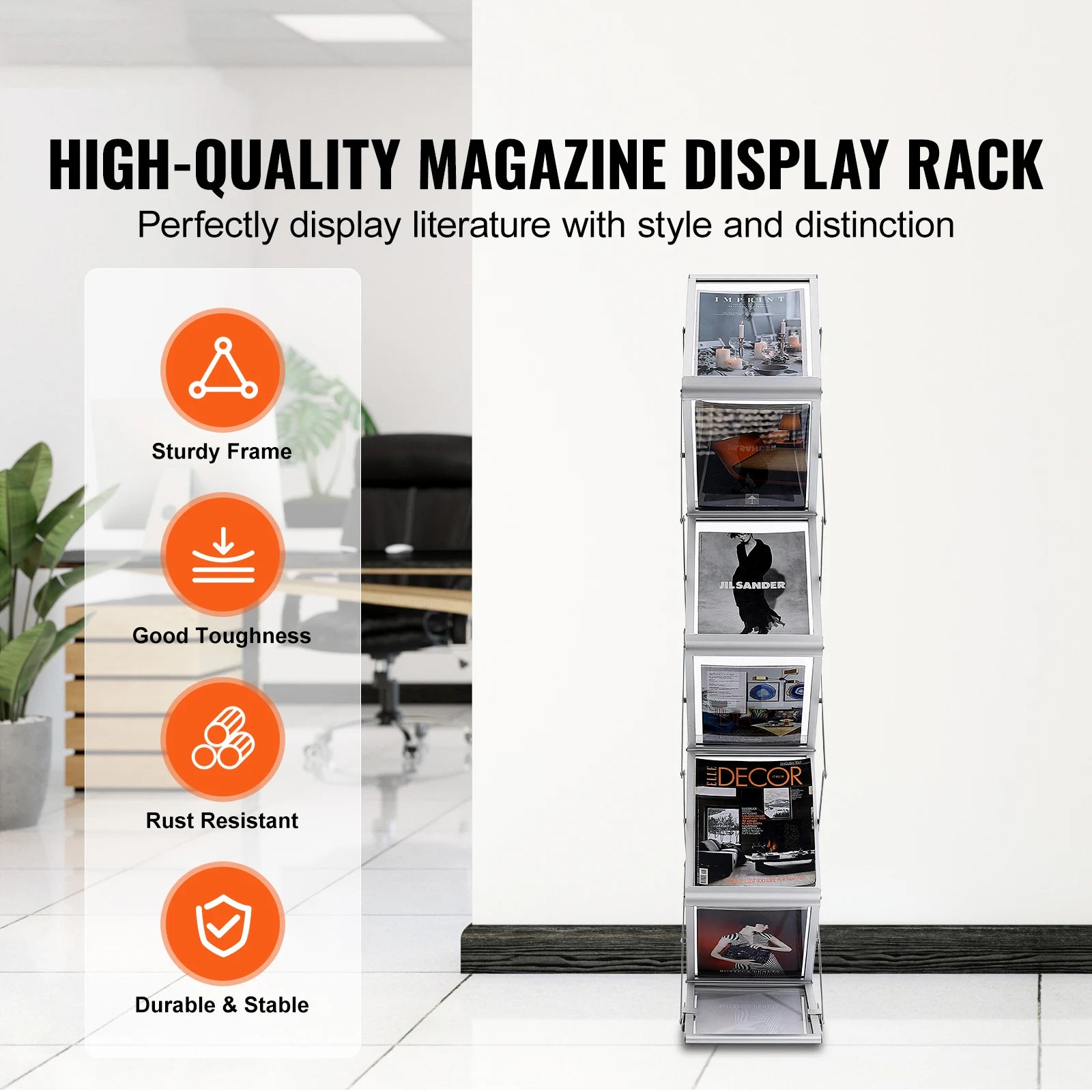 6 Pocket Foldable Literature Rack Stand with Carry Bag