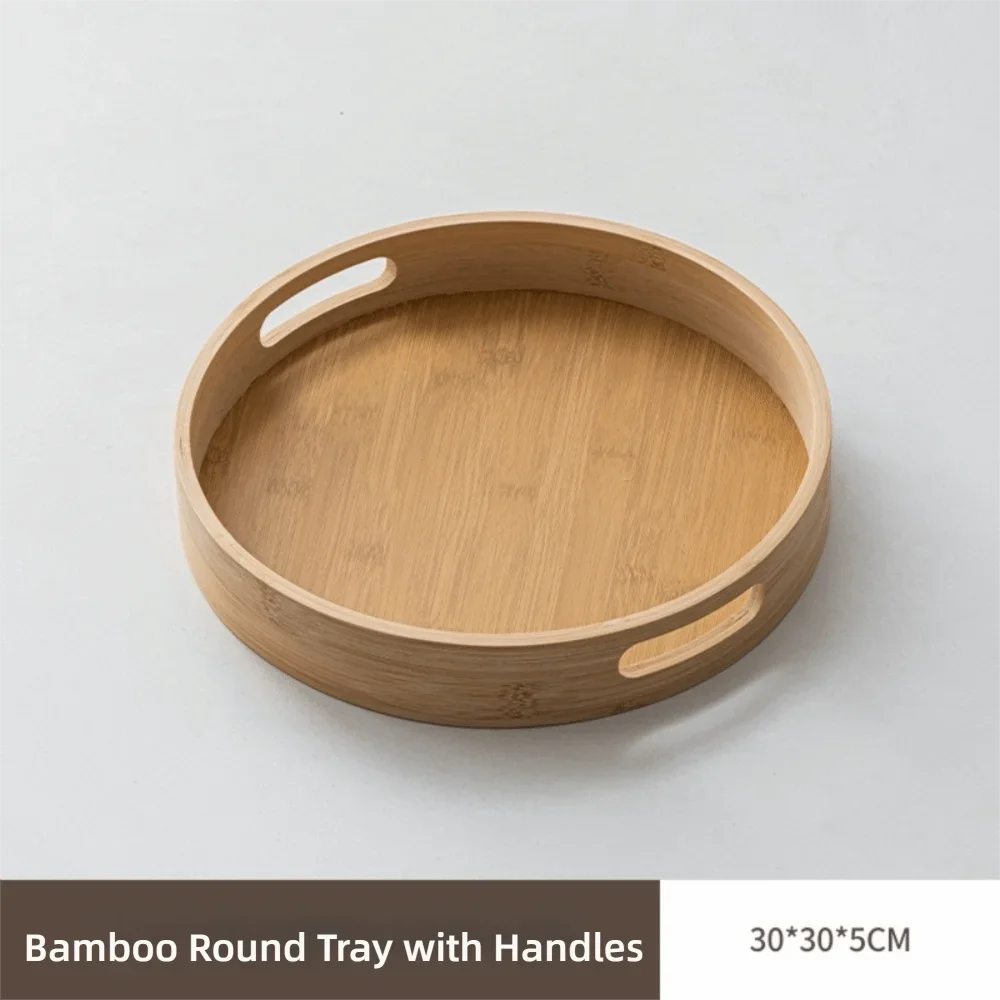 Round Wooden Serving Tray with Handle, 25 to 40 cm