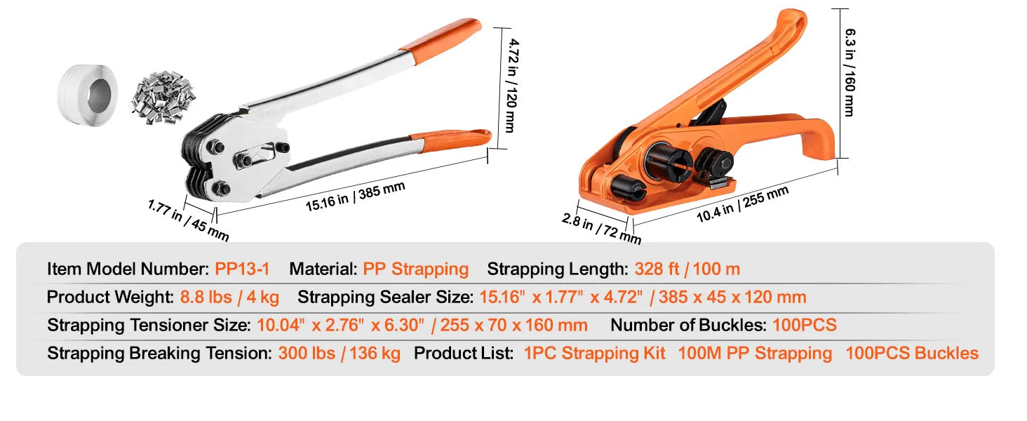 Pallet Packaging Strapping Banding Kit with Tensioner & Sealer