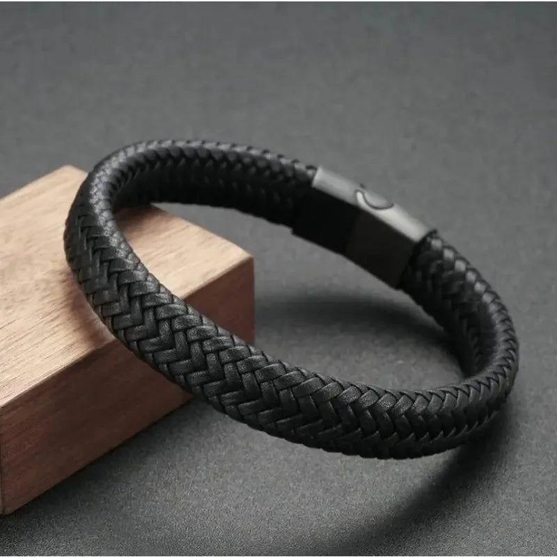 Black PU Leather Magnetic Bracelet for Men