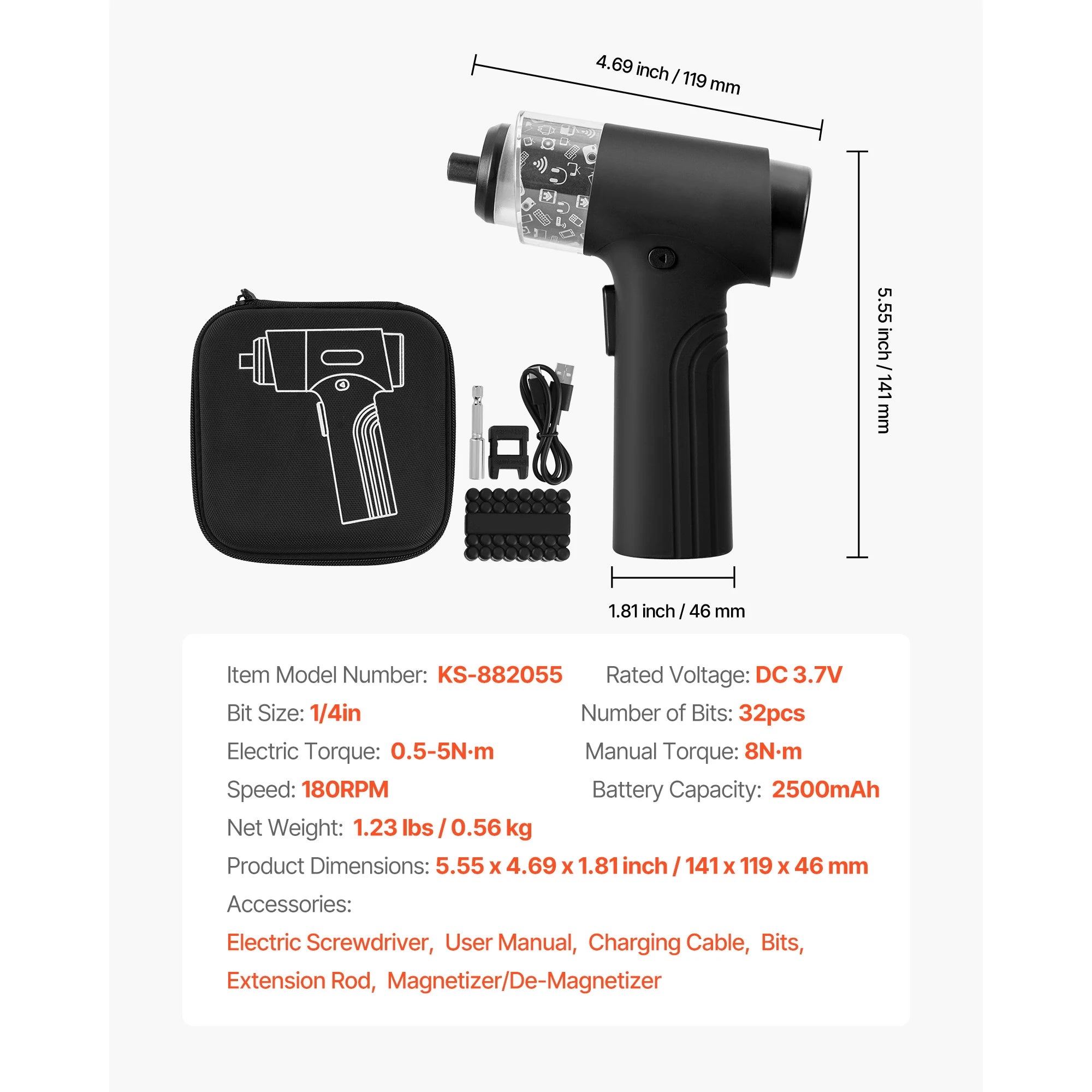 Precision Electric Screwdriver Set with 48 Bits, LED & Fast Charging