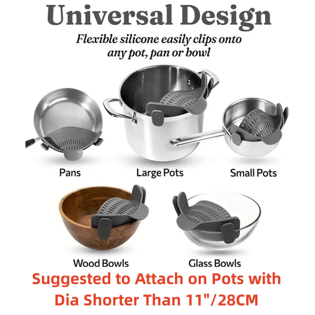 1pc Adjustable Silicone Clip-On Strainer for Pots, Pans, and Bowls - Handheld Drainer for Noodles, Pasta 