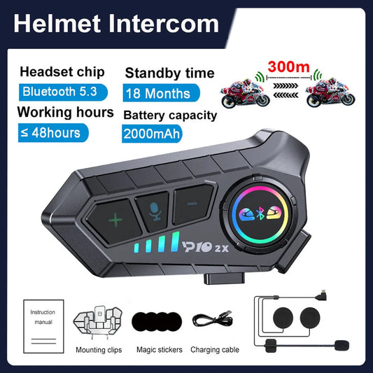 2000mah Motorcycle Intercom Helmet Headset Wireless Communicator Interphone Waterproof Bluetooth Earphone Handsfree Call 300m Spy-shop.com