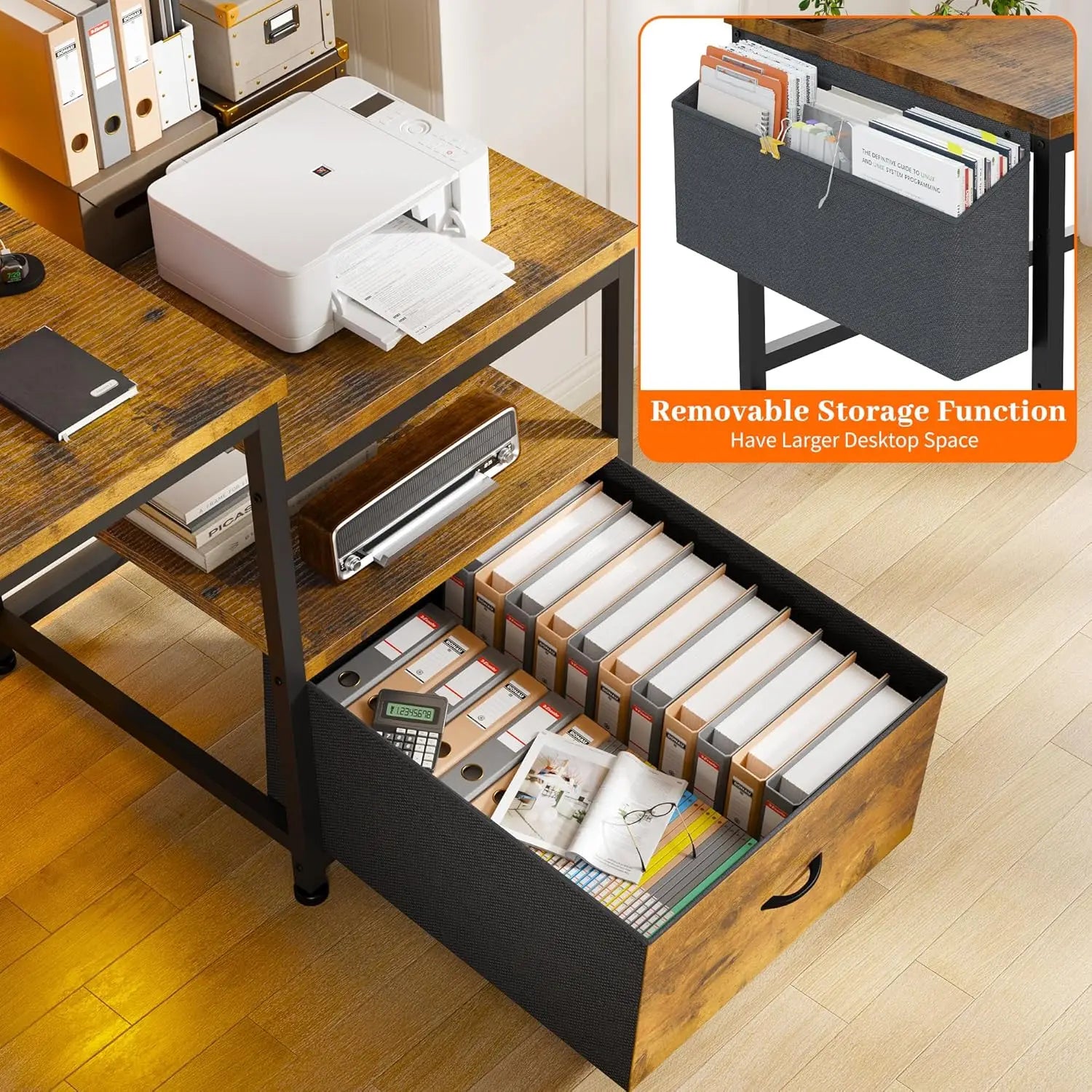 56.5" Office Desk with Drawers, Power Outlets & Monitor Stand