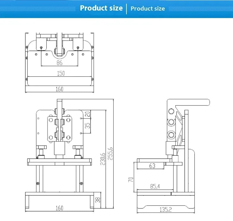 Fixture de test PCB avec zone de travail 150 x 85 mm
