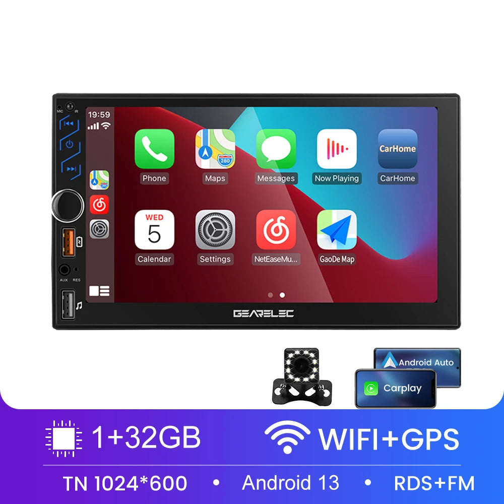 7 Inch Car Radio 2 Din Android 13 CarPlay Multimedia Player