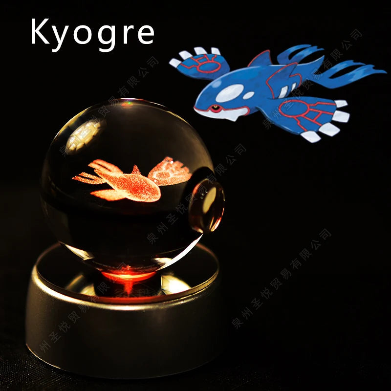 Pokemon Crystal Ball 3D Pikachu Gengar Mewtwo Night Light Lamp Pokeball 3D Glass Pokemon Crystal Ball Statue Kids Birthday Gift 