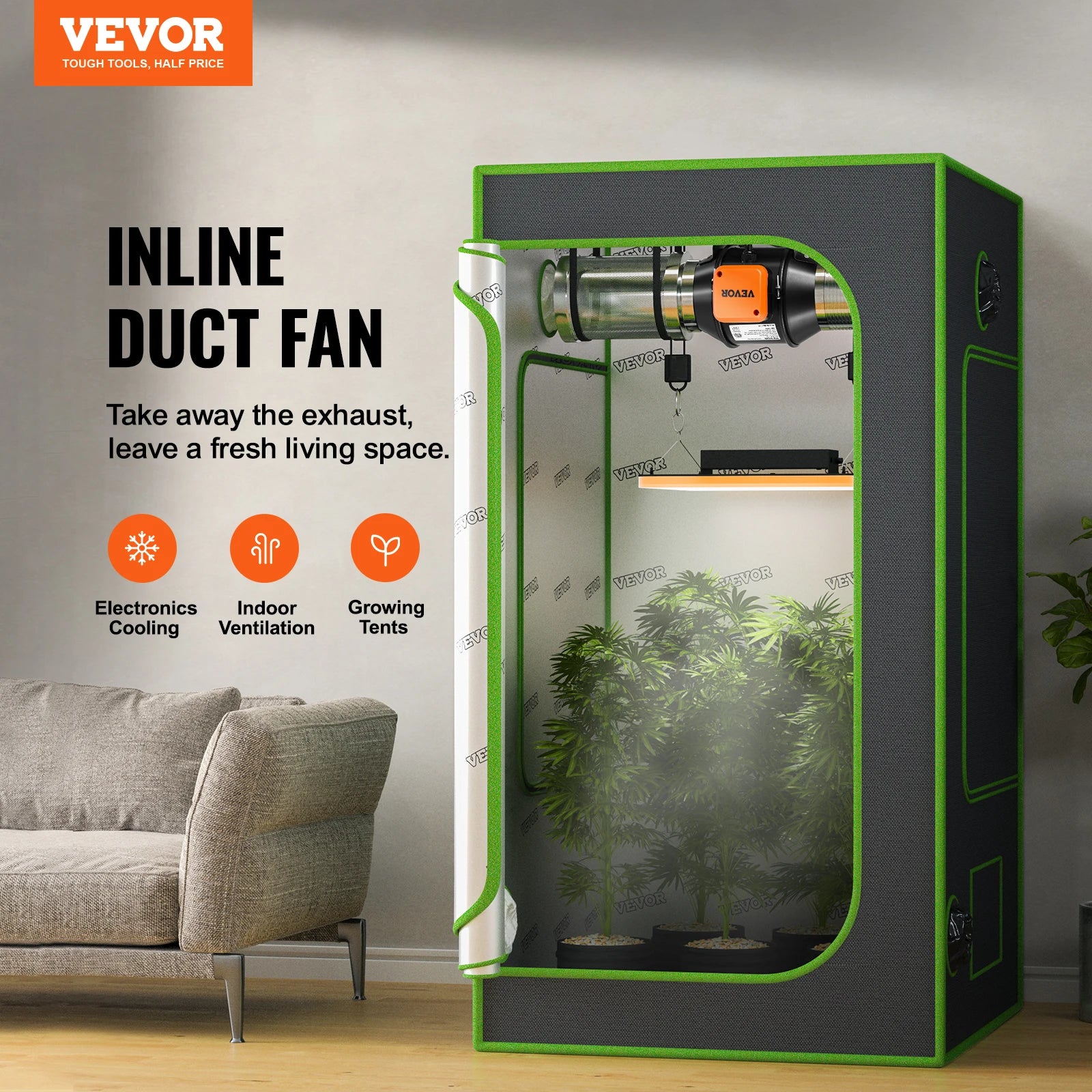 Inline ventilátor s regulátorem teploty a vlhkosti, tichý EC motor