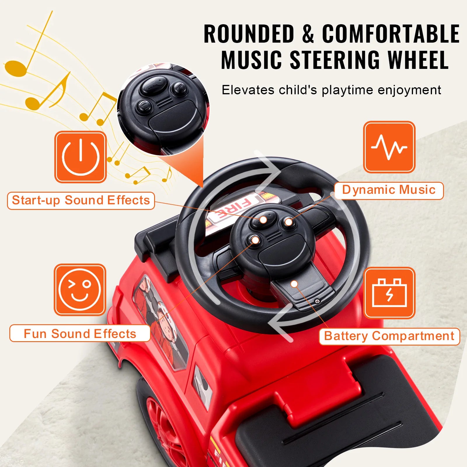 Kids Ride On Push Car with Music & Storage Seat for Toddlers