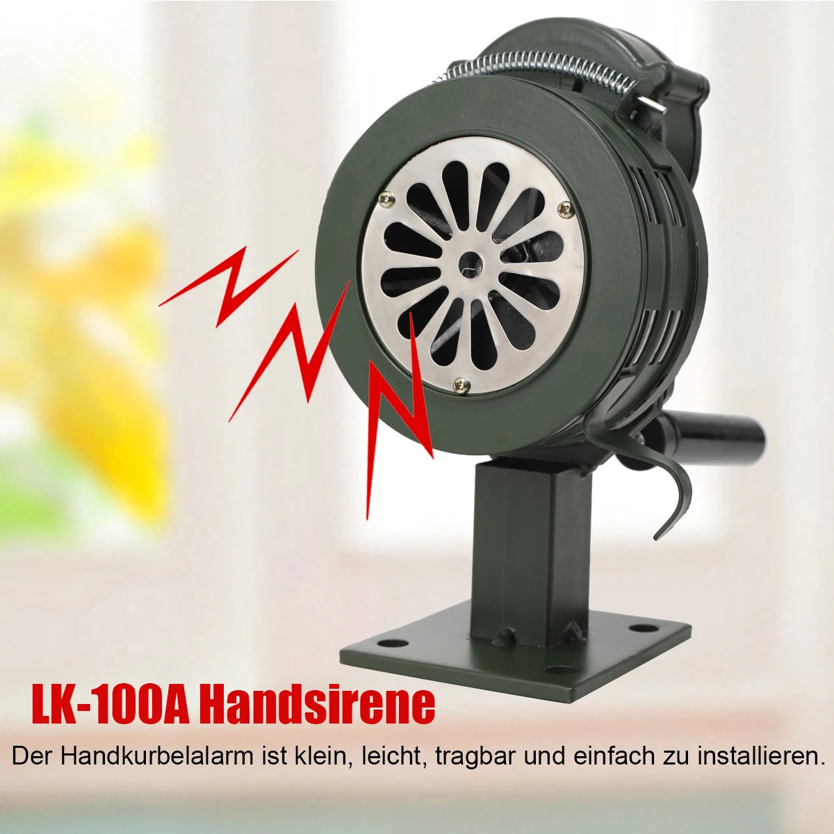 LK-100A Handhållen Siren Aluminiumlegering Manuell vevbar Siren Luftanfall Siren 110dB Högt Alarm för Nödsituation Skola Shopping Brand- och Luftsäkerhetslarm System