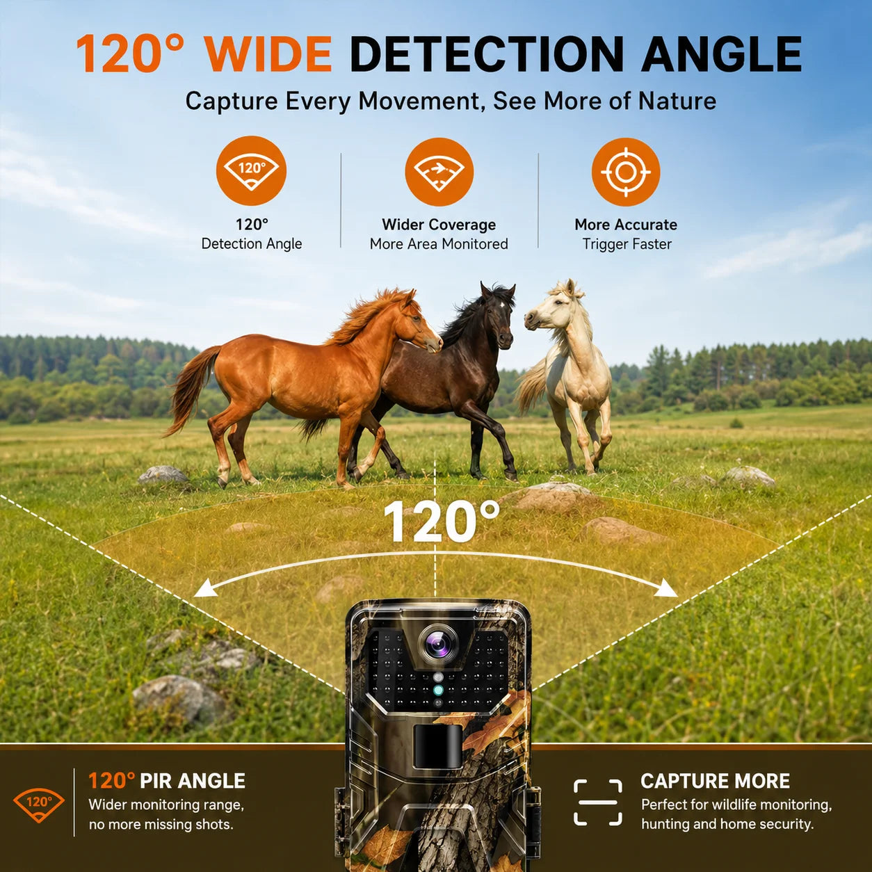36MP 2K Trail Camera with 120° Detection and No Glow Night Vision