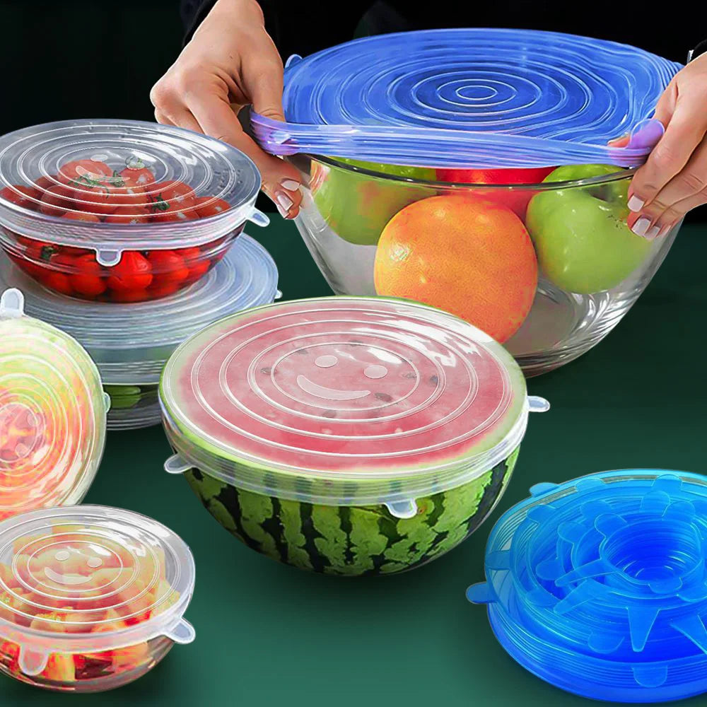 6 Pcs Silicone Cover  Stretch Lids for Kitchen Microwave Food Covers Bowl Caps Elastic Silicone Lid Cap Universal Adaptable Lids 
