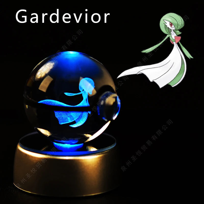 Pokemon Crystal Ball 3D Pikachu Gengar Mewtwo Night Light Lamp Pokeball 3D Glass Pokemon Crystal Ball Statue Kids Birthday Gift 