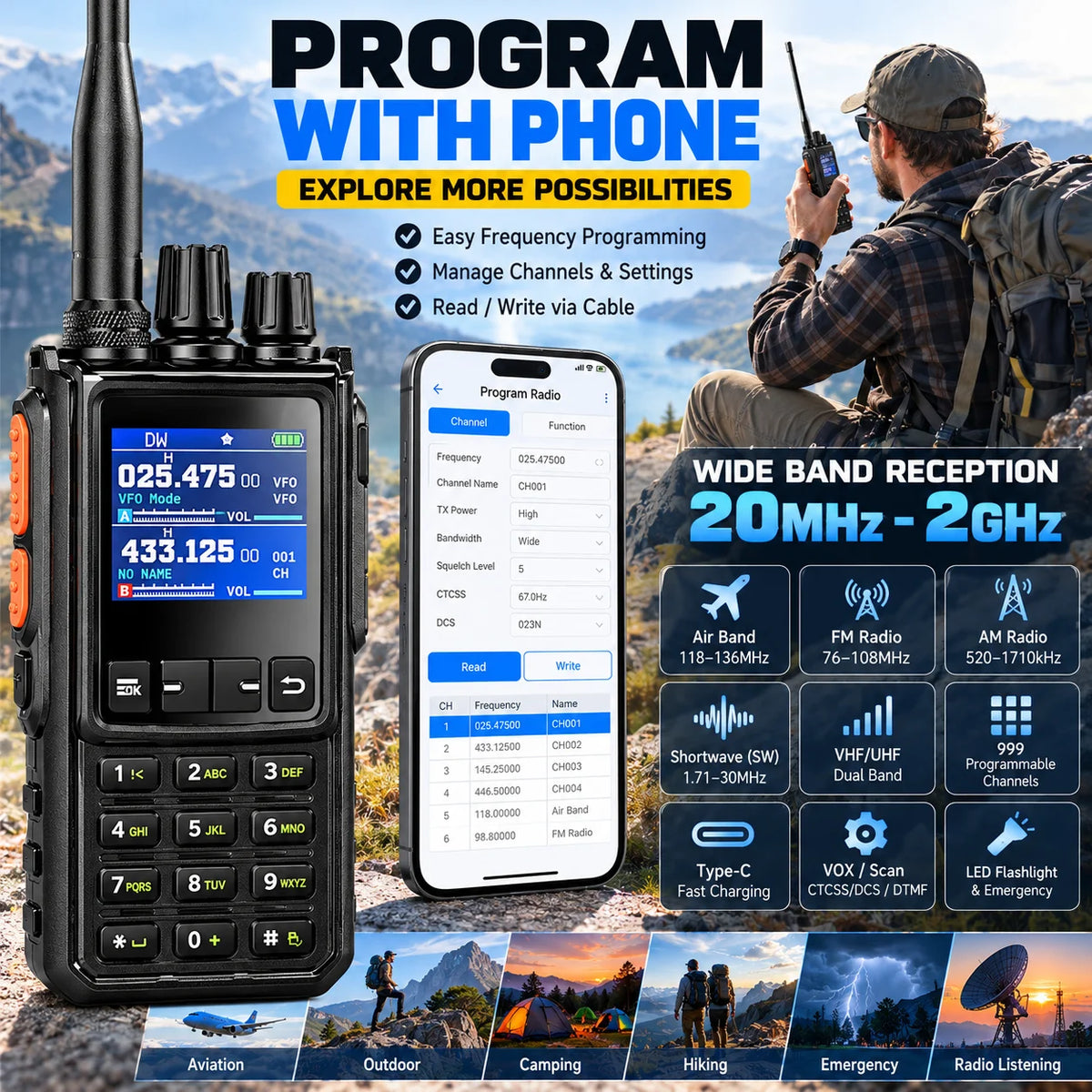 H28Y Handheld Two-Way Radio with Shortwave Receiver