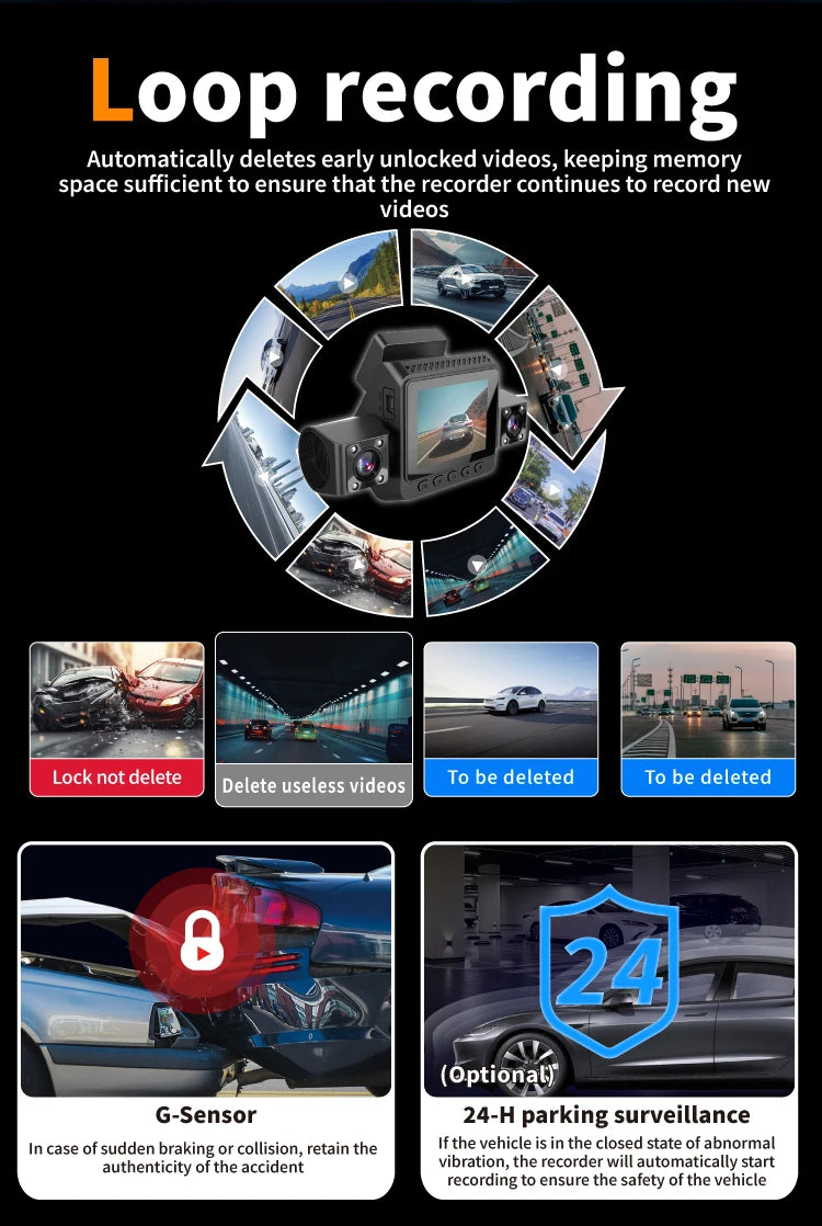 1080P 4-Channel Dash Cam with Night Vision & Loop Recording