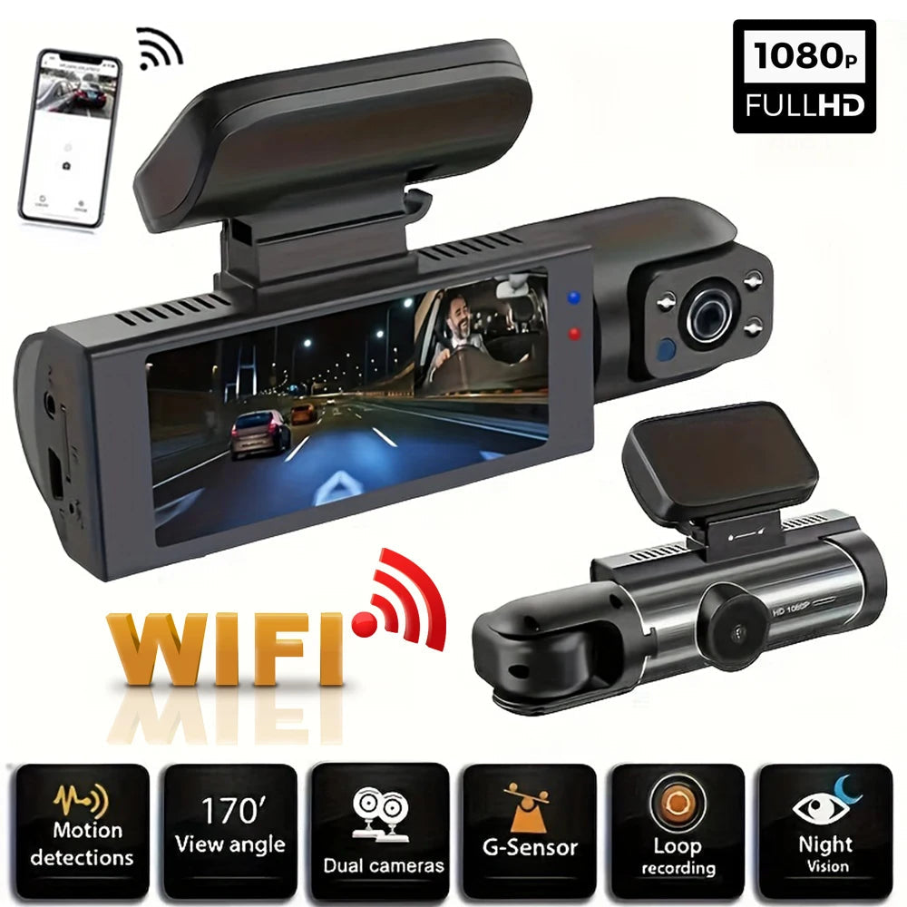 1080P WIFI Dual camera Dash Cam for cars,Front And Inside,car camera with IR Night Vision,Loop Recording,wide angle Car DVR Came 