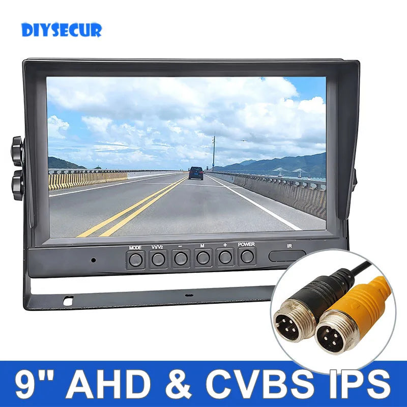 DIYSECUR 9-Zoll AHD IPS LCD HD Monitor Rückfahrbildschirm Auto Monitor Max Unterstützung 1080P AHD CVBS Auto-Kamera 4PIN Videoeingang