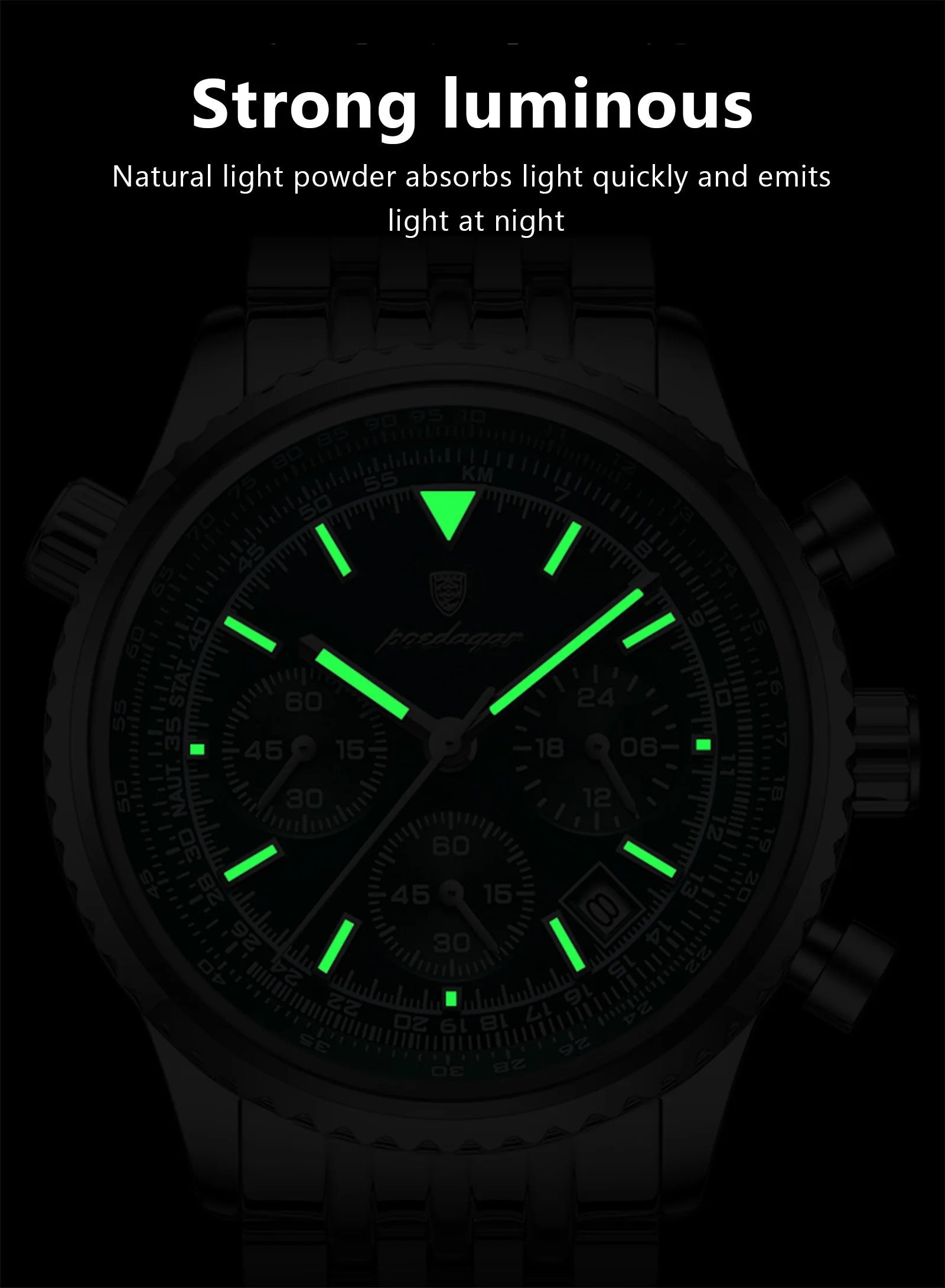 POEDAGAR Luxury Watches For Men Date Chronograph Stainless Steel Man Watch Waterproof Luminous Sport Military Men's Quartz Watch 