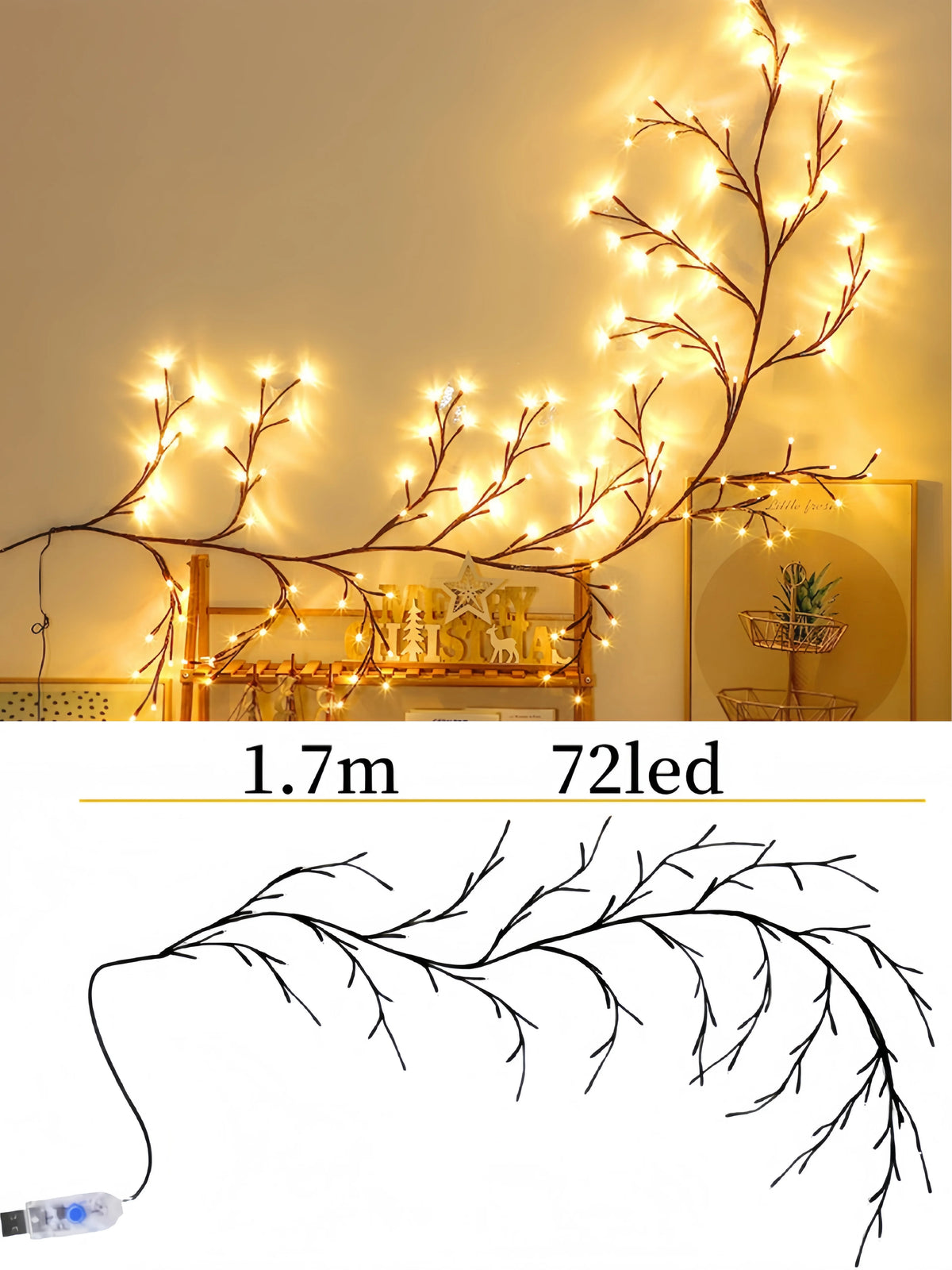 USB Lighted Willow Vine, 72/96/144 LEDs