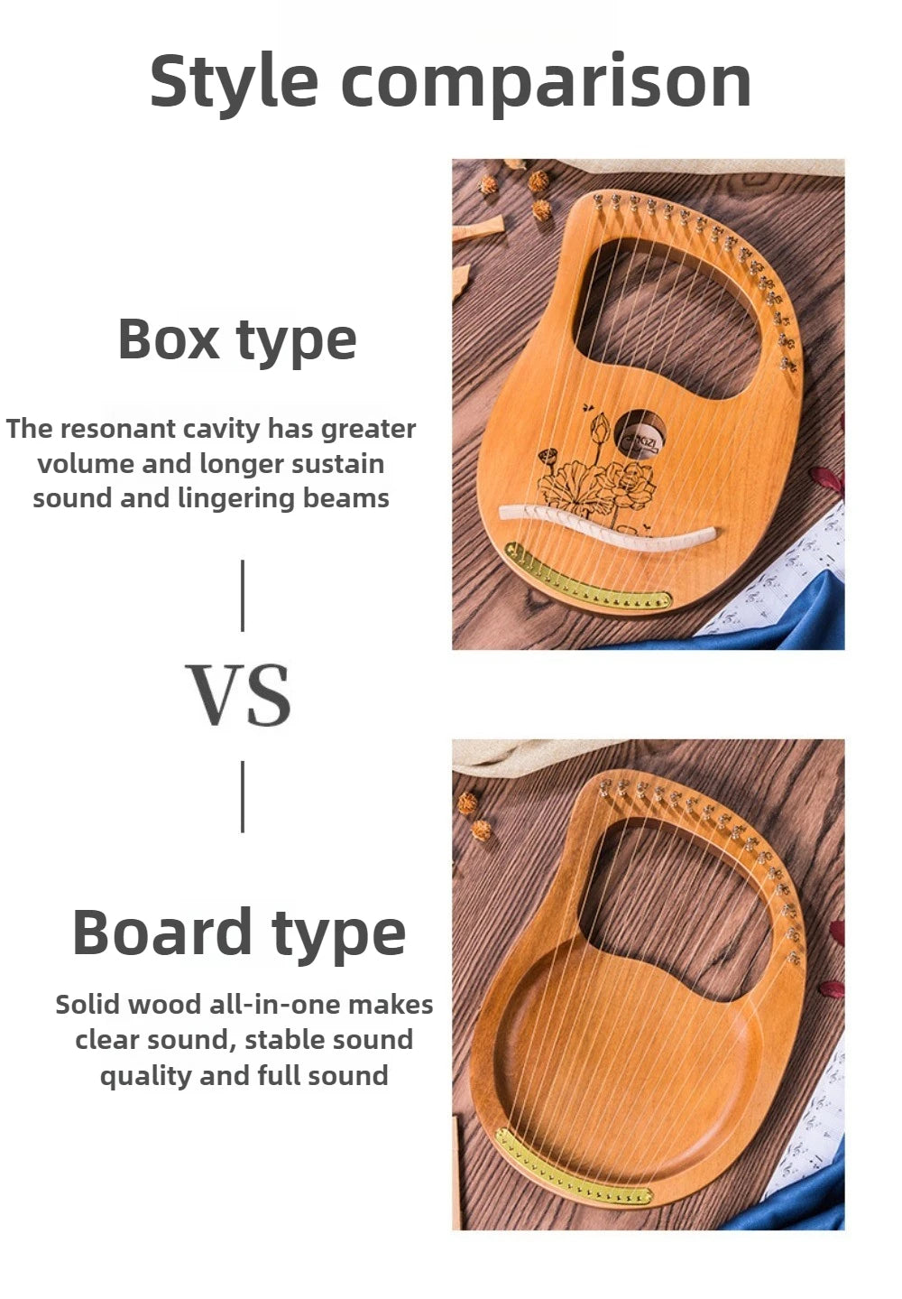 Mahogany Lyre Harp - String and Tuning Options