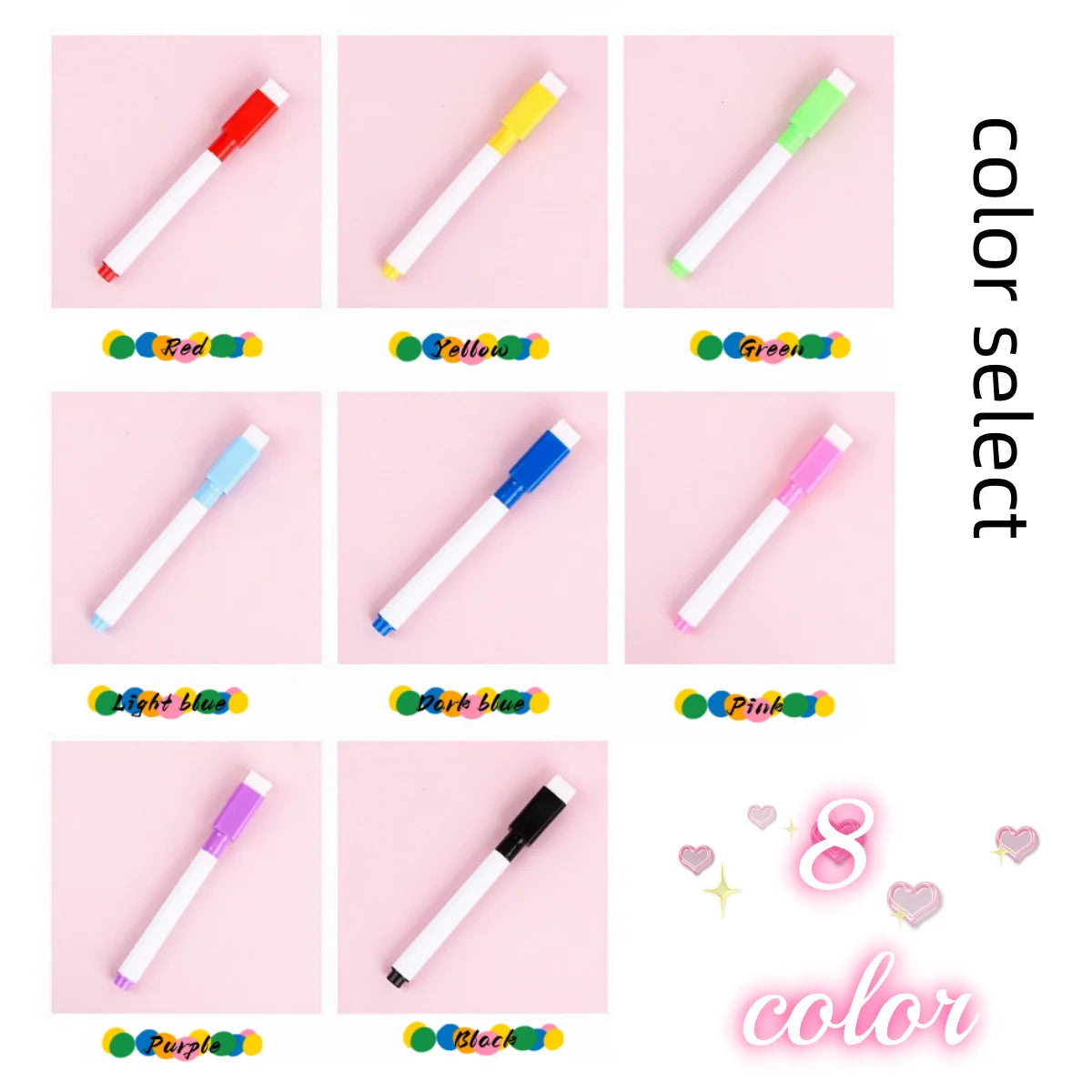 8pcs/Set Bullet Tip 11.3*1cm Small Size No Magntic Whiteboard Dry Erase Markers, 8 Color *1pcs Magnet Pen 