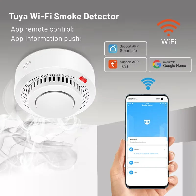 Tuya Smart WiFi Smoke Sensor Fire Protection Smoke Detector 85dB Sound Security System Firefighters  Smartlife APP Control 