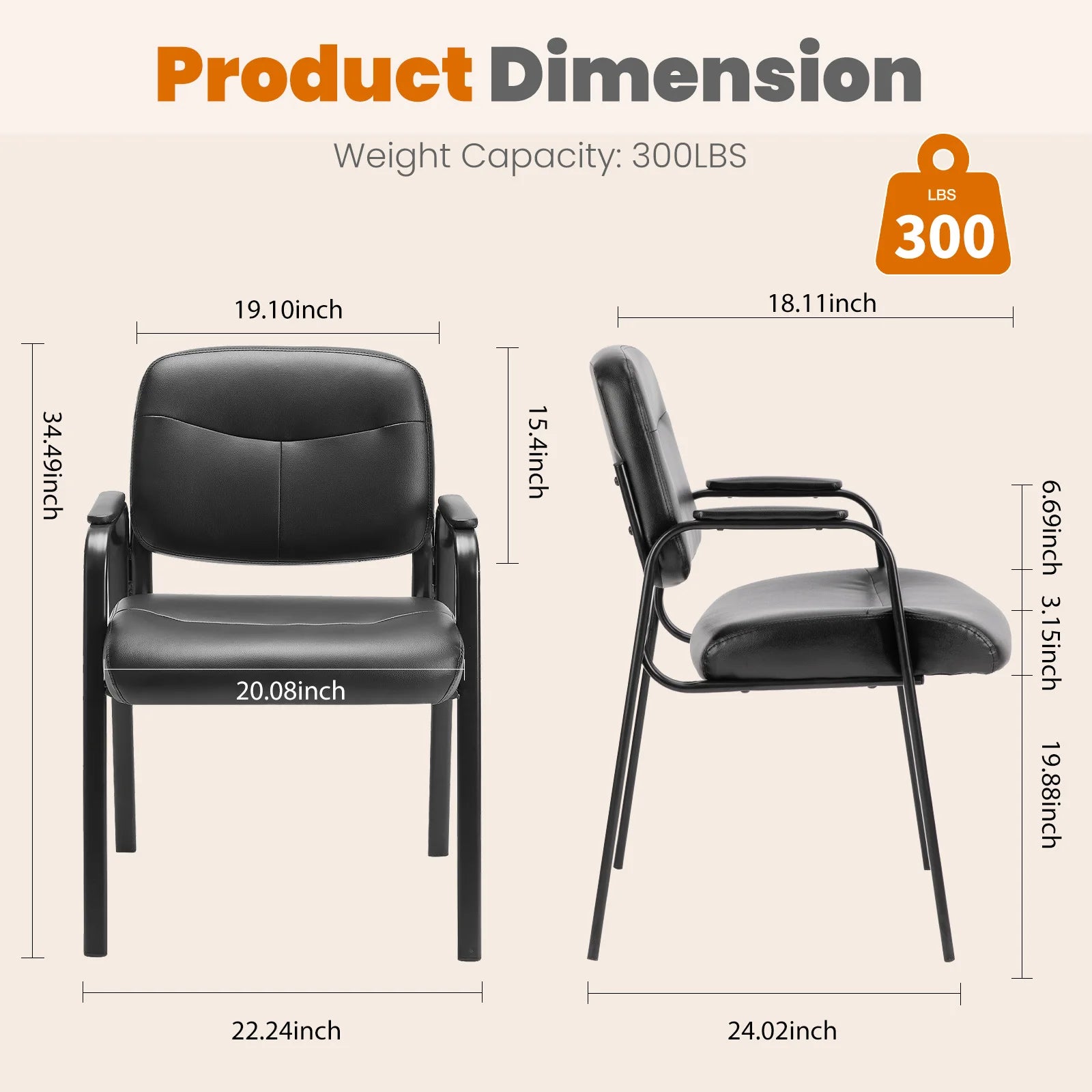 PU Leather Office Guest Chair with Metal Frame and Cushion