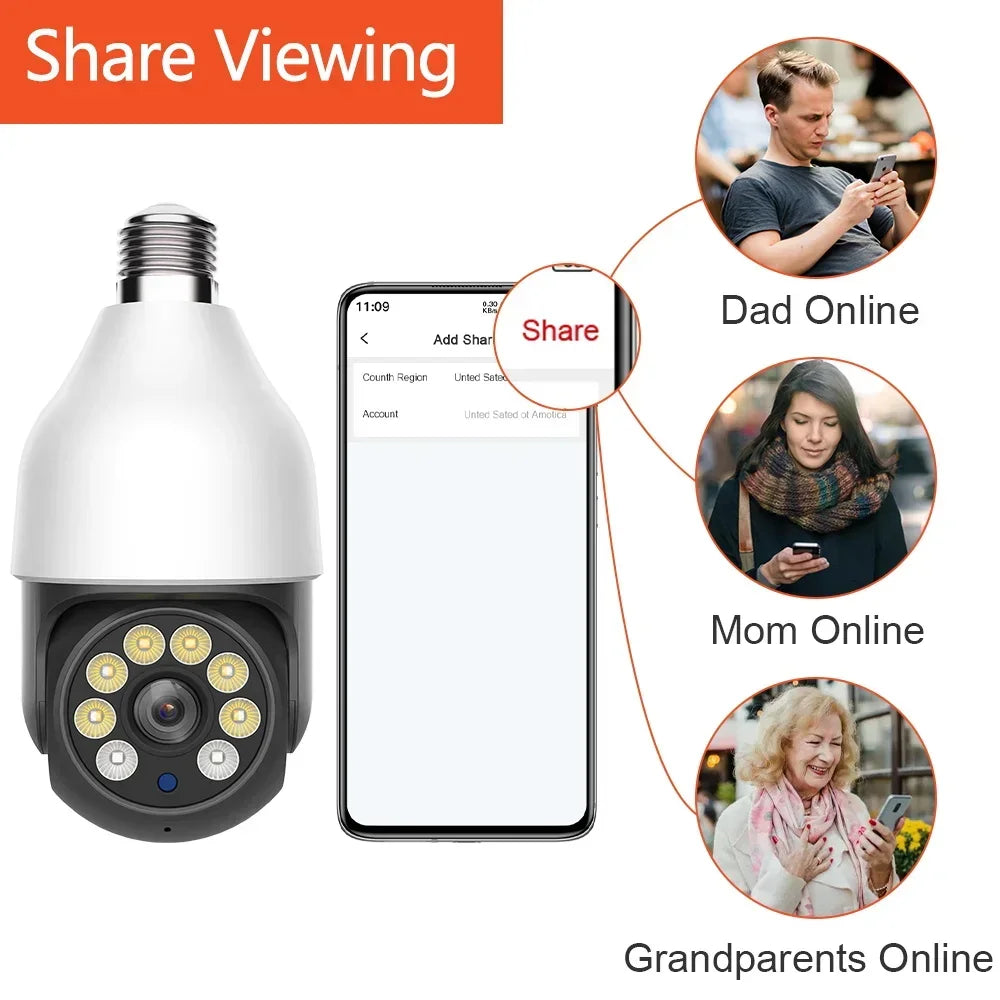 5MP E27 WiFi PTZ Bulb Security Camera