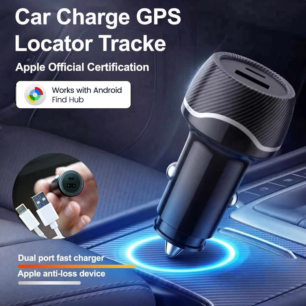 Car Charge GPS Locator Tracker Fast Charging USB Type C Car Charger Adapter Work With Android Google Find My APP Vehicle Tracker