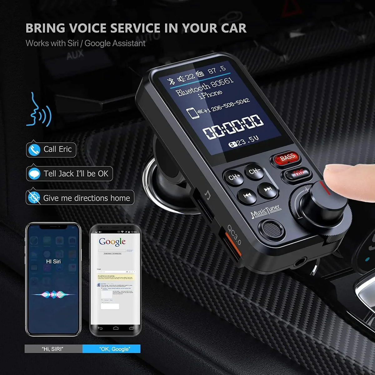Bluetooth-yhteensopiva Auto langaton FM-lähetin radio-sovitin Nopea lataus Oikosekkaus Äänenlaatu Musiikki Auto MP3-soitin Aux QC3.0