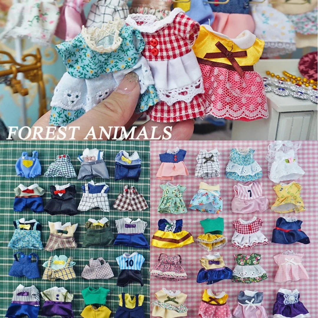 Conjuntos de ropa en miniatura para muñecas animales del bosque
