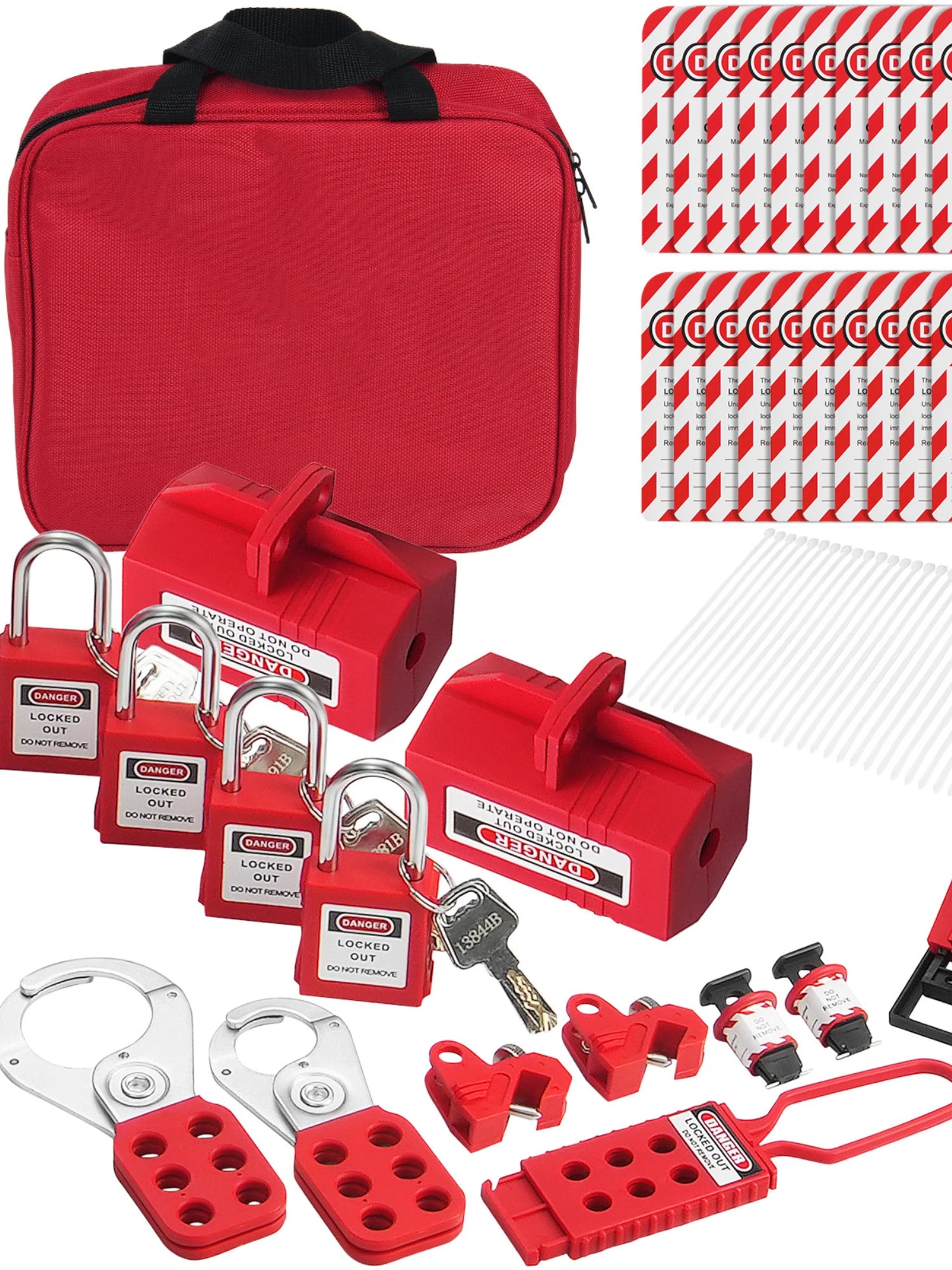 Kit di Blocco e Segnalazione Elettrica da 47 Pezzi con Lucchetti, Staffe e Etichette