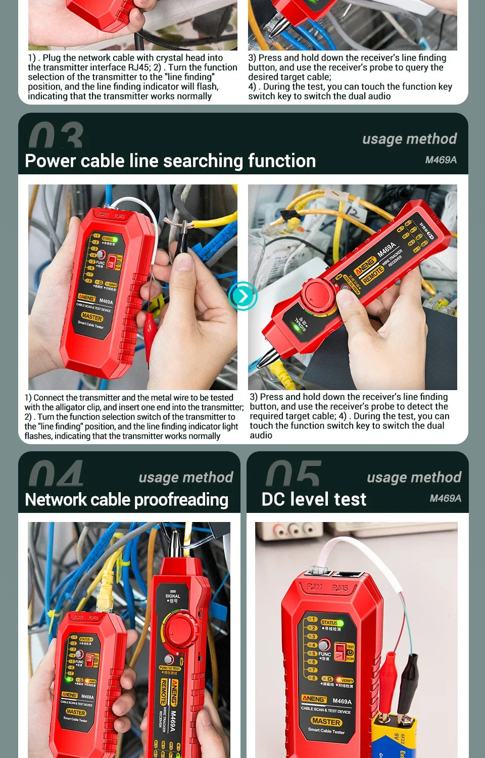 M469A RJ45/RJ11 Cable Tester and Tracer