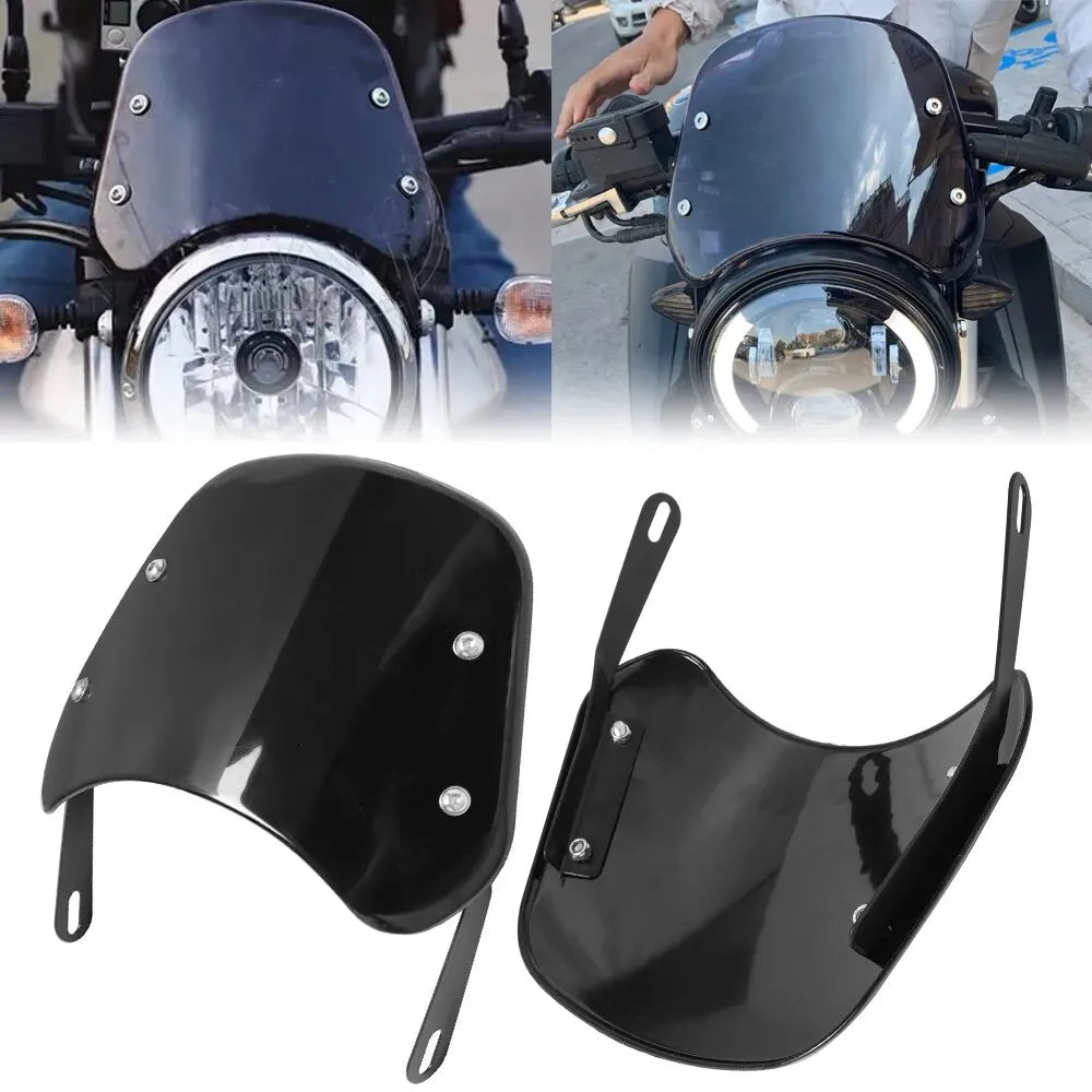For Yamaha Kawasaki Suzuki Cafe Racer For Harley Honda Motorcycle Universal Black Windshield Wind Deflector Windscreen Fairing 