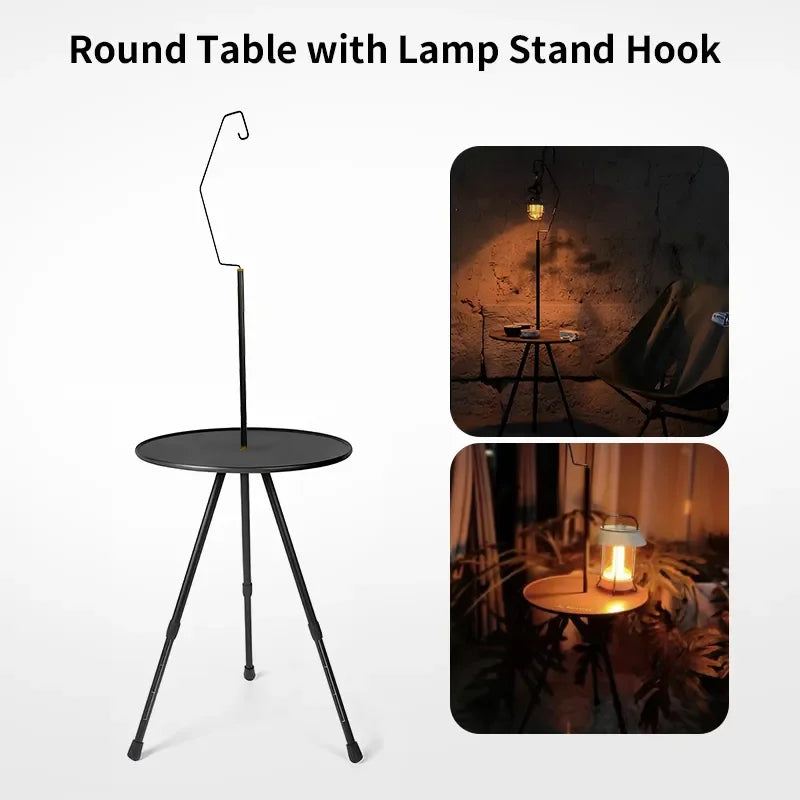 Camping Round Table with Light Stand Ultralight Portable Folding Table with Adjustable Legs for Picnic Indoor/Outdoor