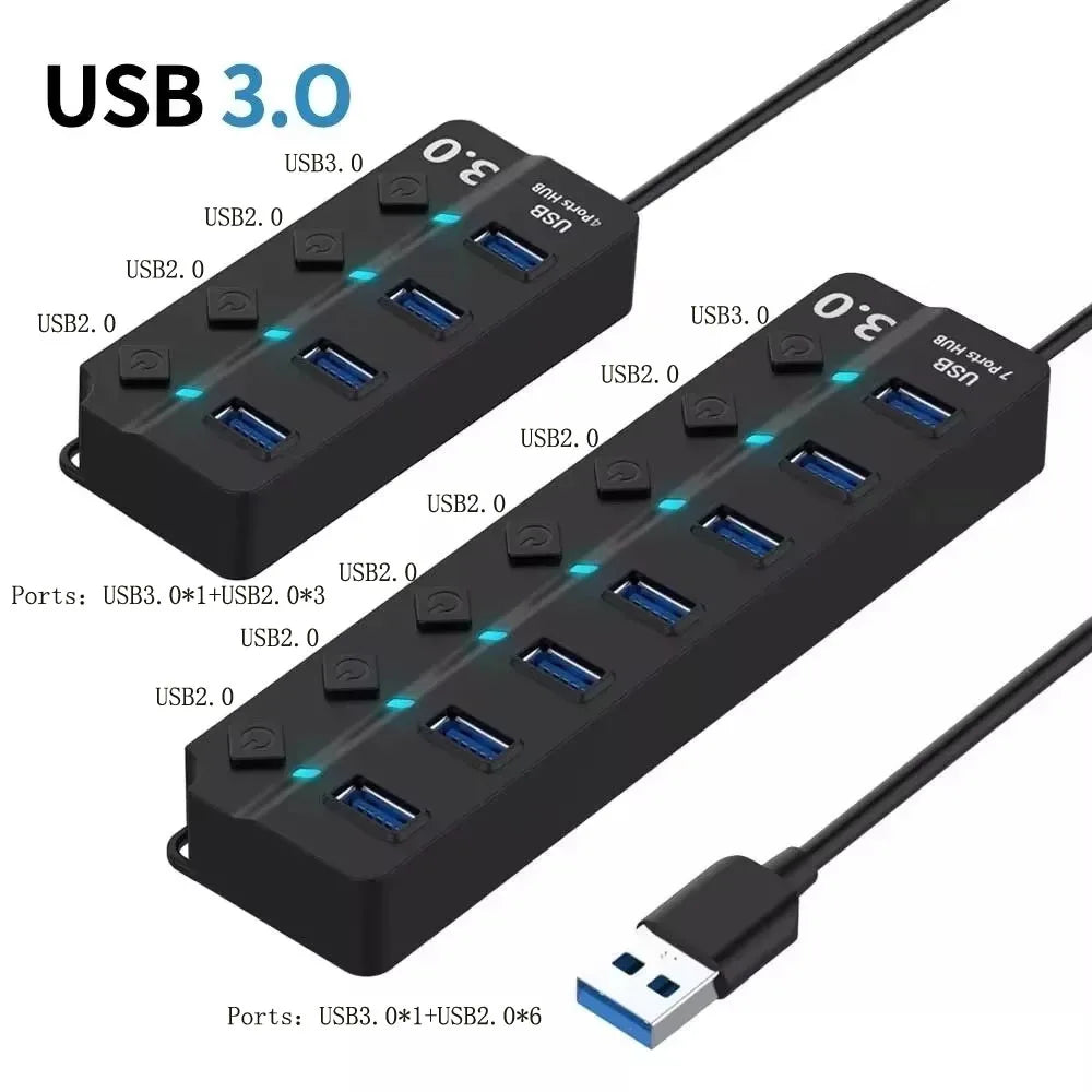 USB-C Hub with Four or Seven Switched USB Ports