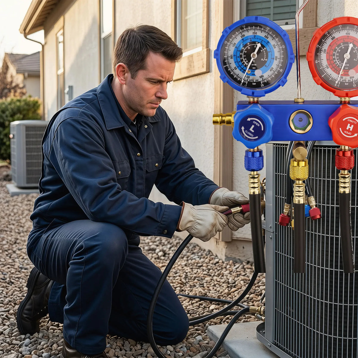 3 pièces Flexible de recharge R134a pour réfrigération AC, pression de travail 600-3000 PSI, compatible HVAC, manomètre de manifold et réfrigérant