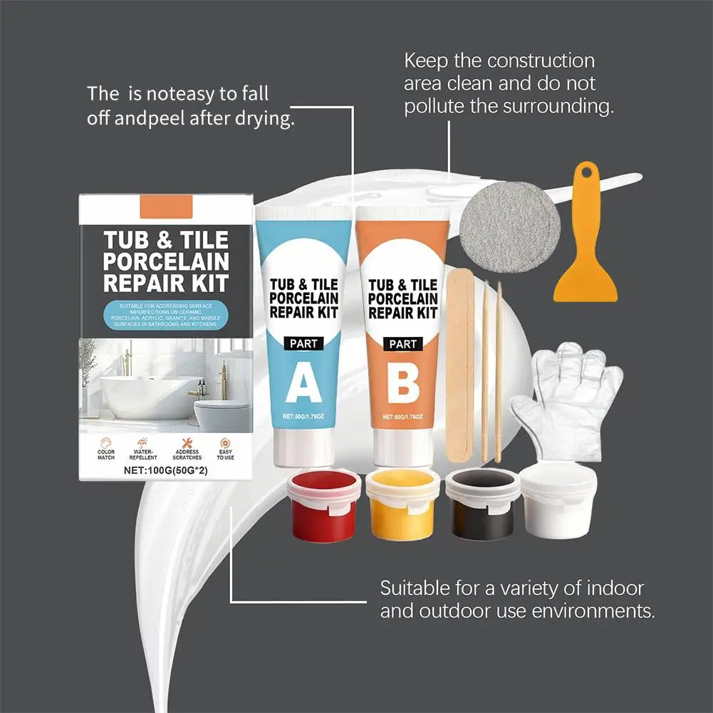 Tile Repair Agent Kit Paste Tile Ceramic Porcelain Repair Marble Floor Toilet Washbasin Crack Damage Break Fracture Caulk Repair