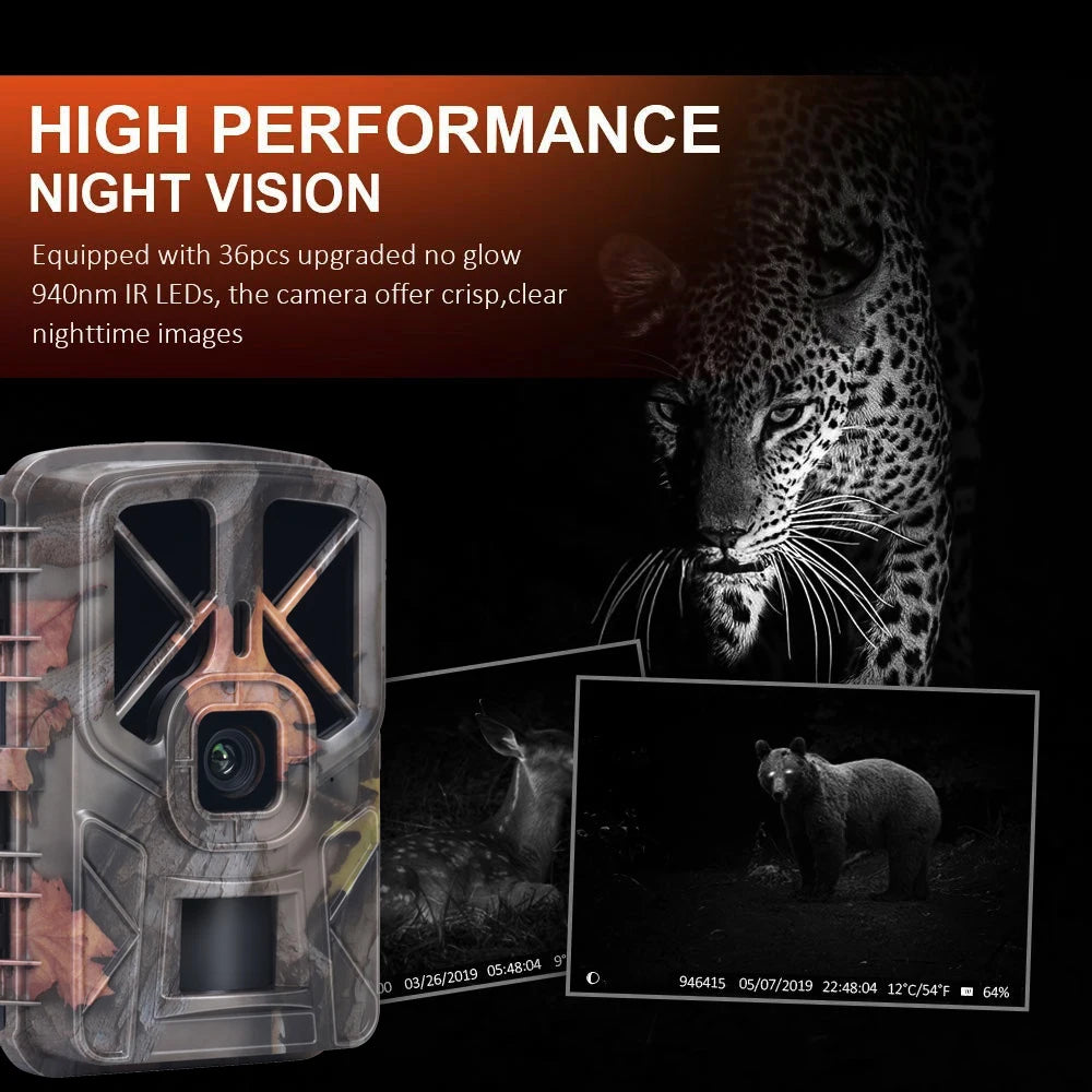 Caméra de trail 50MP 4K extérieure, vision nocturne, LEDs IR 940 nm, IP66 étanche, monitorage pour repérage, chasse, faune
