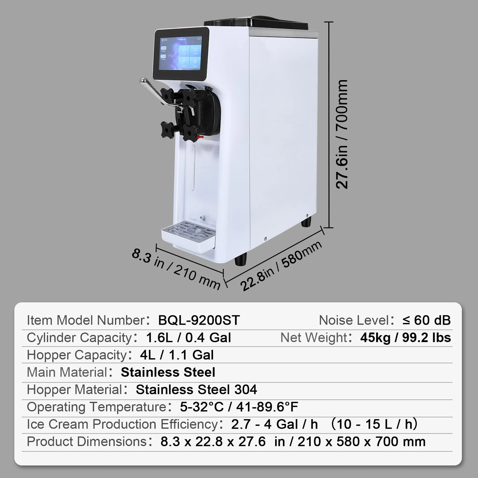 4L Commercial Countertop Soft Serve Ice Cream Maker with Touch Screen and Auto Clean